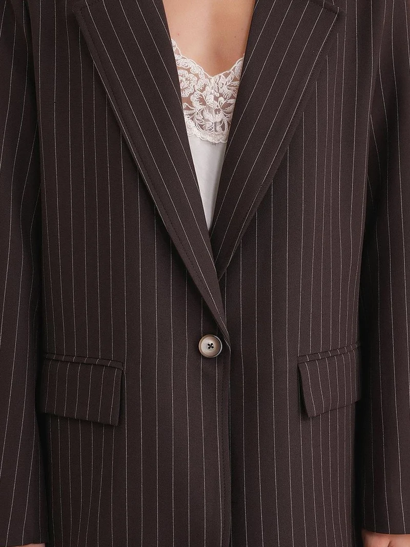 MixRay Coffee Brown MIXRAY Striped Oversize Blazer for Women | Best Price UAE